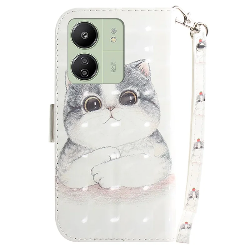 For Xiaomi Redmi 13C 4G / 13C 5G / Poco C65 4G / Poco M6 5G / 13R 5G Cell Phone Case 3D Pattern Wallet Cover - Cute Cat