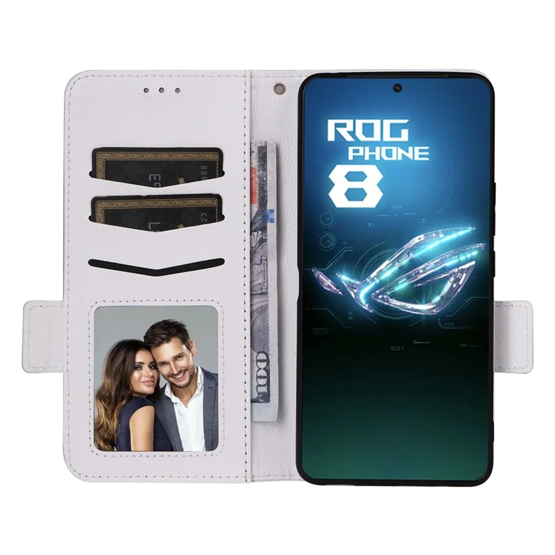 For Asus ROG Phone 8 5G / ROG Phone 8 Pro 5G Case with Wrist Strap Litchi Texture PU Leather Wallet Phone Cover - White