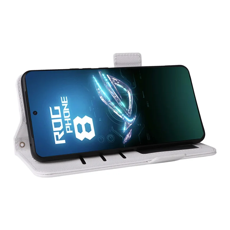 For Asus ROG Phone 8 5G / ROG Phone 8 Pro 5G Case with Wrist Strap Litchi Texture PU Leather Wallet Phone Cover - White