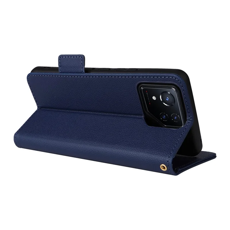 For Asus ROG Phone 8 5G / ROG Phone 8 Pro 5G Case with Wrist Strap Litchi Texture PU Leather Wallet Phone Cover - Dark Blue