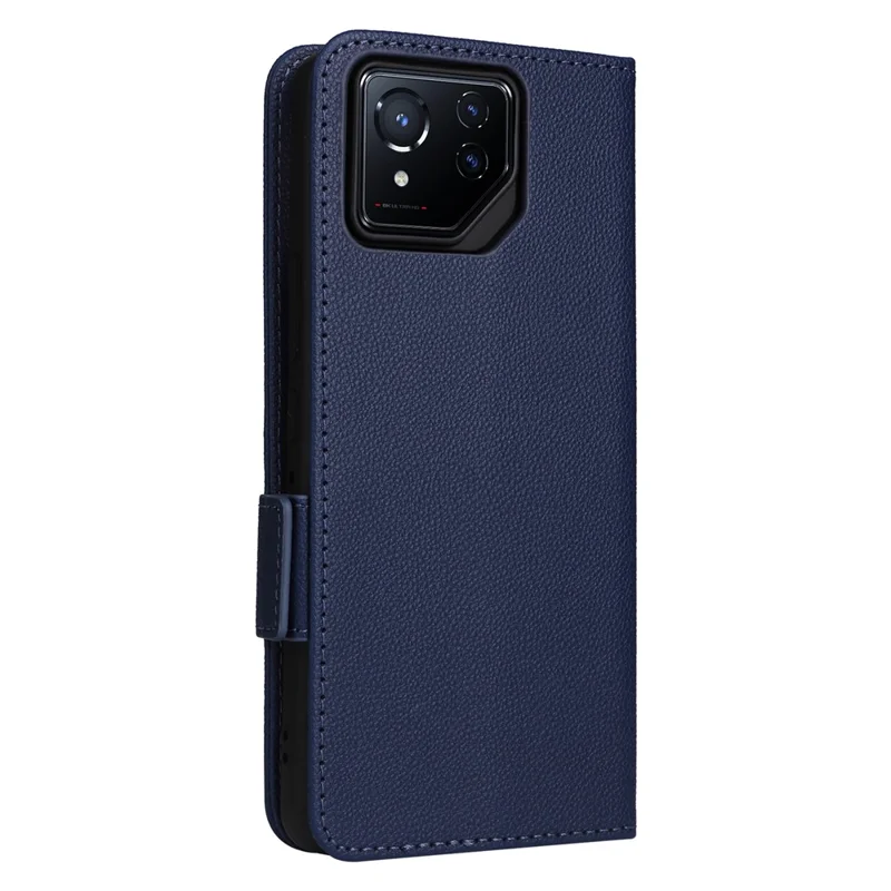 For Asus ROG Phone 8 5G / ROG Phone 8 Pro 5G Case with Wrist Strap Litchi Texture PU Leather Wallet Phone Cover - Dark Blue
