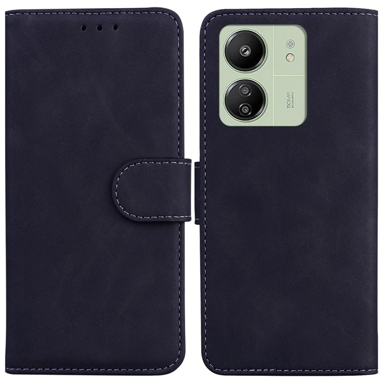Para Xiaomi Redmi 13C 4G / 13C 5G / Poco C65 4G / Poco M6 5G / 13R 5G Funda de Cartera de Piel de Color Sólido para Teléfono - Negro
