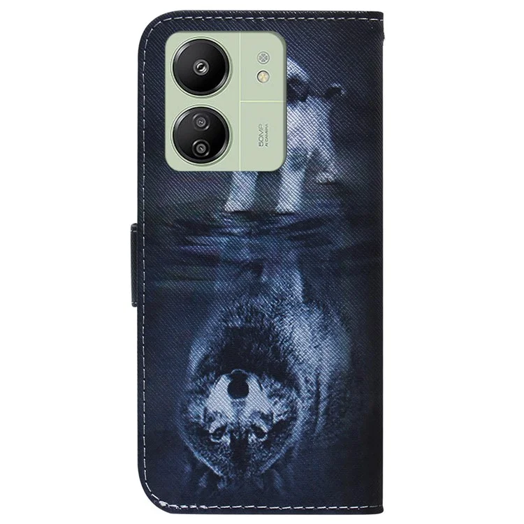 Pour Xiaomi Redmi 13C 4G / 13C 5G / Poco C65 4G / Poco M6 5G / 13R 5G Étui en cuir PU avec support - Chien et loup