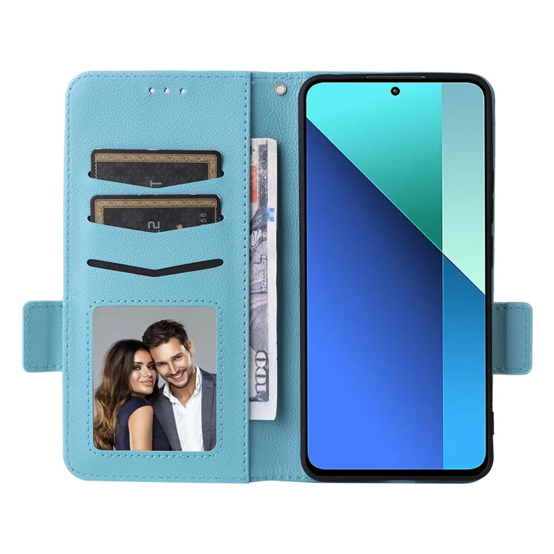 For Xiaomi Redmi Note 13 4G Shockproof Phone Case PU Leather Flip Cover - Baby Blue