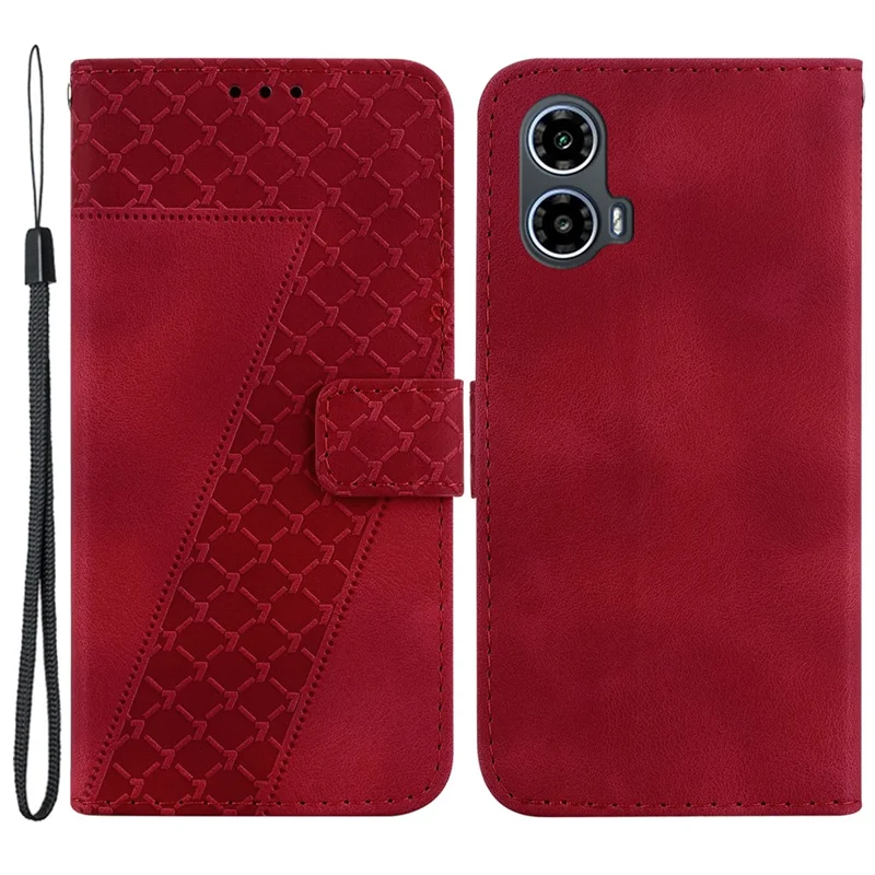 For Motorola Moto G45 5G / G34 5G Leather Case Imprinted Wallet Stand Smartphone Anti-Drop Cover - Red