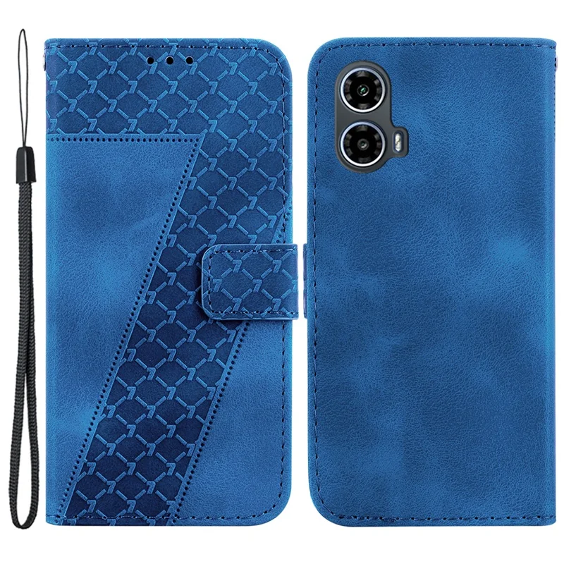 For Motorola Moto G45 5G / G34 5G Leather Case Imprinted Wallet Stand Smartphone Anti-Drop Cover - Dark Blue