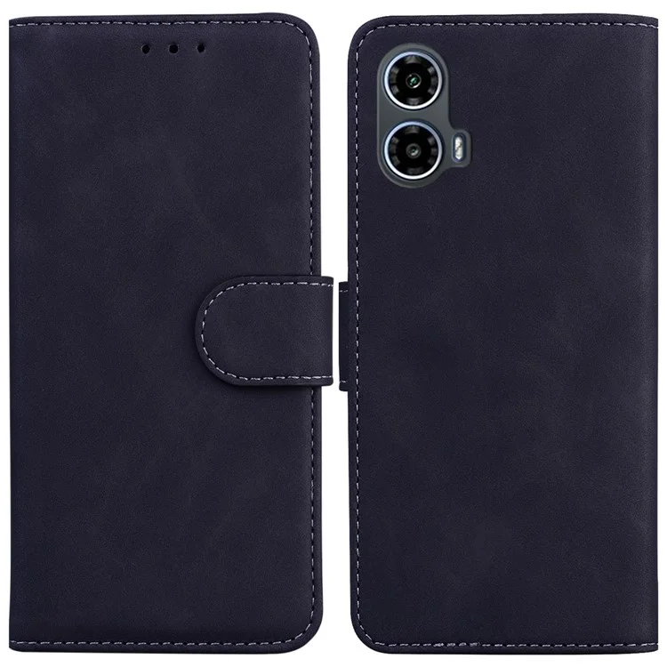 For Motorola Moto G34 5G Leather Case Solid Color Card Slots Phone Cover - Black