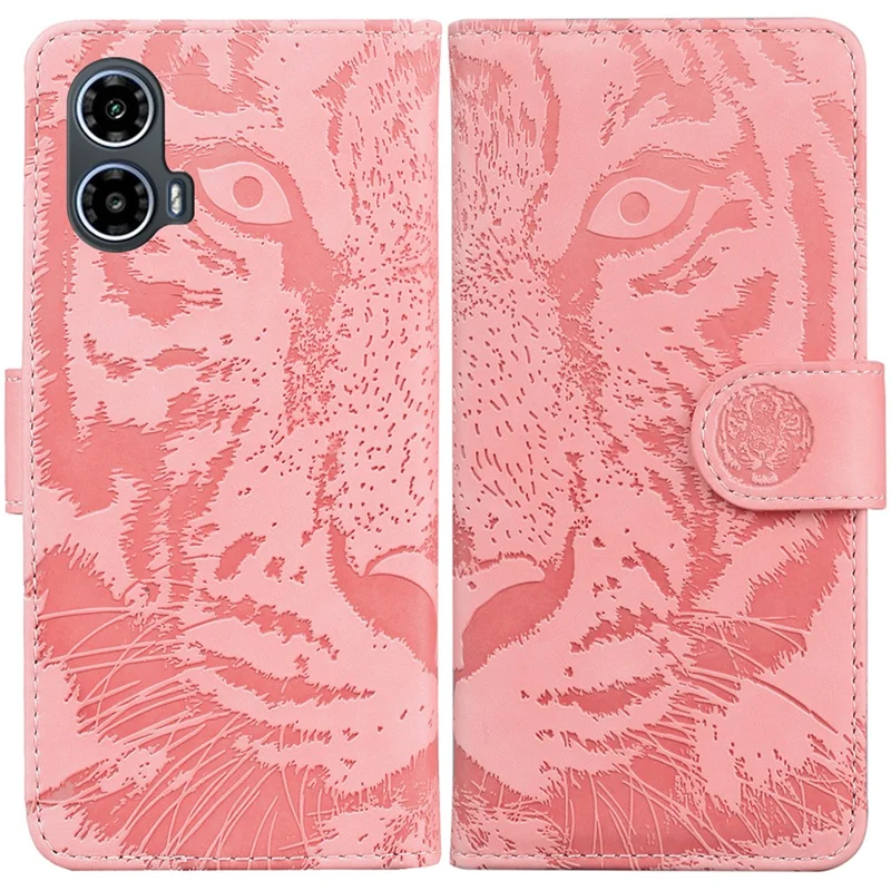 For Motorola Moto G45 5G / G34 5G Case Leather Card Slots Phone Cover with Tiger Pattern - Pink