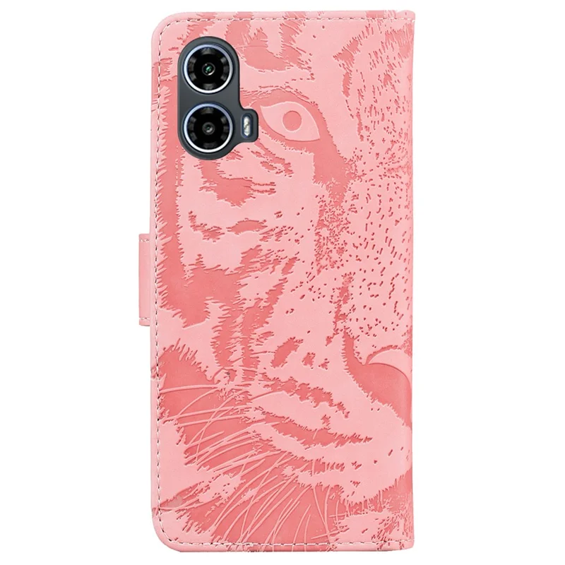 For Motorola Moto G45 5G / G34 5G Case Leather Card Slots Phone Cover with Tiger Pattern - Pink