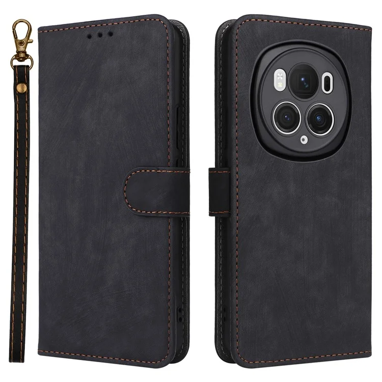 For Honor Magic6 Pro 5G Case RFID Blocking PU Leather Wallet Phone Cover - Black