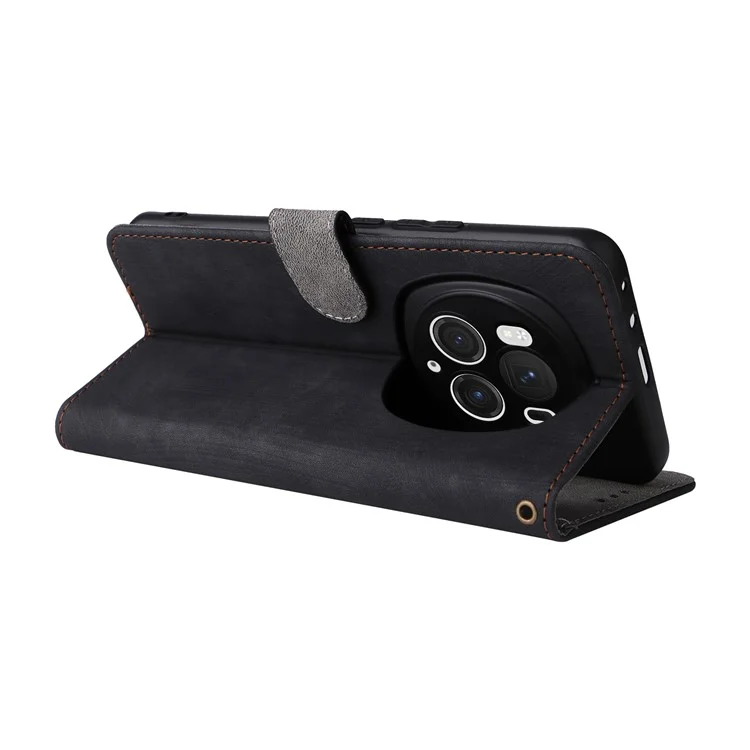 Pour Honor Magic6 Pro 5G Case RFID Blocking PU Leather Wallet Phone Cover - Noir