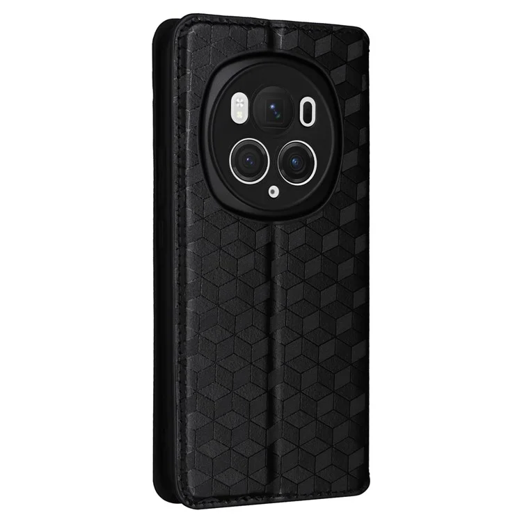 Pour Honor Magic6 Pro 5G Case Rhombus Étui de Téléphone à Feuilleter en Cuir Imprimé - Noir