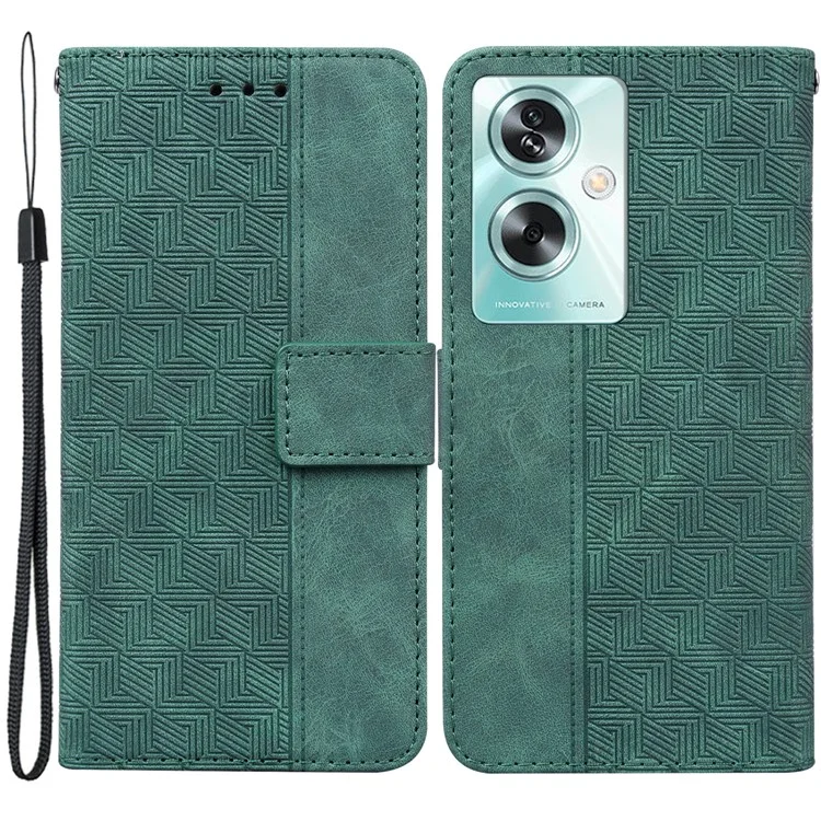 For Oppo A79 5G / A2 5G Cell Phone Case Geometry Imprinted Anti-shock Leather Wallet Cover - Green