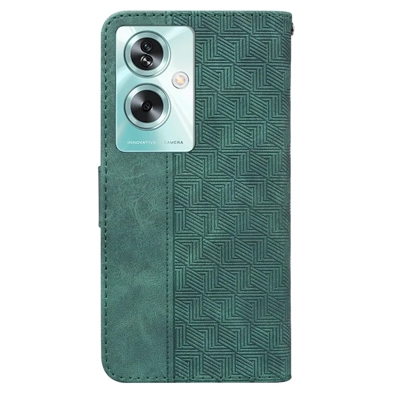 For Oppo A79 5G / A2 5G Cell Phone Case Geometry Imprinted Anti-shock Leather Wallet Cover - Green