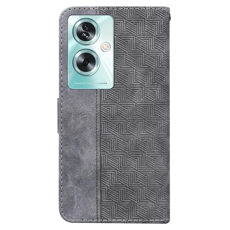For Oppo A79 5G / A2 5G Cell Phone Case Geometry Imprinted Anti-shock Leather Wallet Cover - Grey