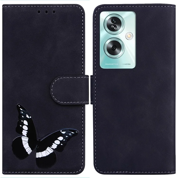 For Oppo A79 5G / A2 5G Phone Case Butterfly Pattern Leather Cover - Black