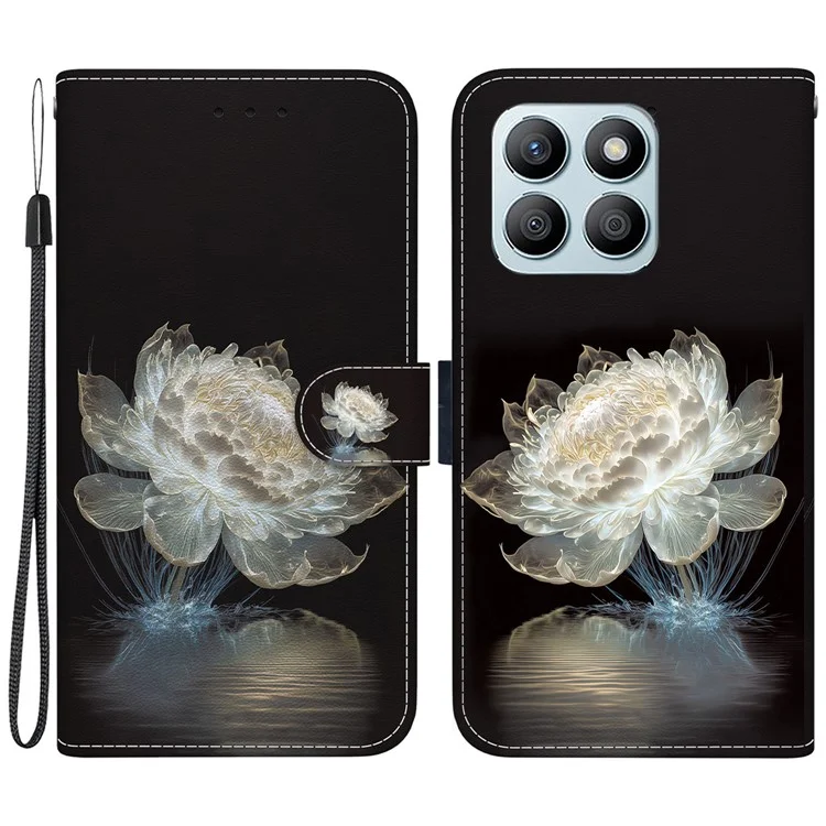 For Honor X8b 4G Phone Case Pattern Printing Wallet Leather Cover - Crystal Peony