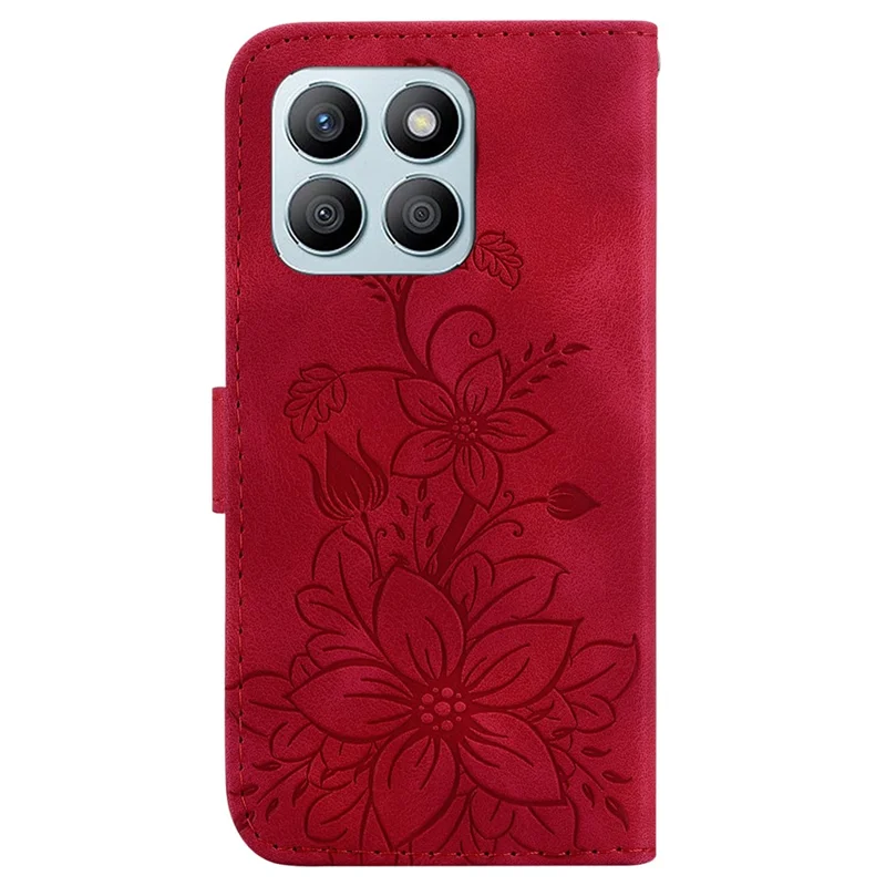 For Honor X8b 4G Case Wallet Imprinted Flower Leather Phone Cover - Red