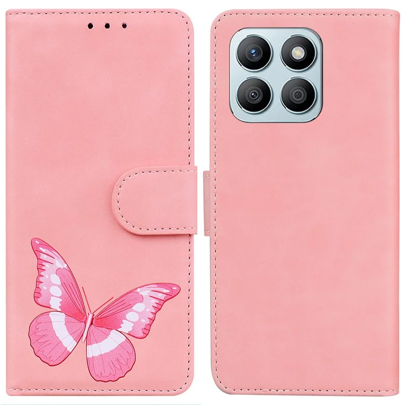 For Honor X8b 4G Custodia Portafoglio in Pelle con Tocco Skin Motivo Farfalla - Rosa 