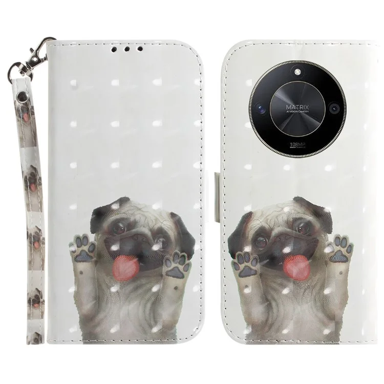 For Honor X9b 5G / Magic6 Lite 5G / X50 5G Case 3D Pattern Print Scratch-proof Phone Wallet Cover - Pug