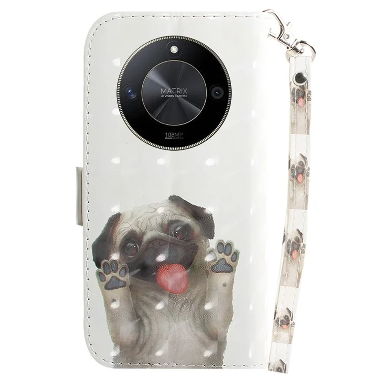For Honor X9b 5G / Magic6 Lite 5G / X50 5G Case 3D Pattern Print Scratch-proof Phone Wallet Cover - Pug