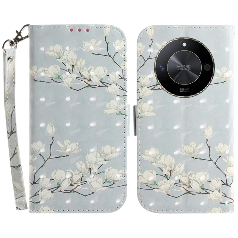 For Honor X9b 5G / Magic6 Lite 5G / X50 5G Case 3D Pattern Print Scratch-proof Phone Wallet Cover - Magnolia