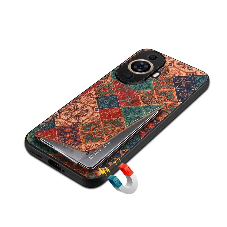 Para Huawei nova 11 Pro / nova 11 Ultra Case Suporte de Cartão Padrão de Flor Capa de Telefone - Inverno / Azul