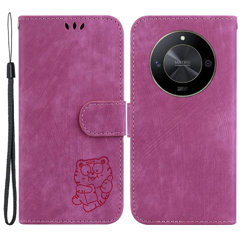 Per Honor X9b 5G / Magic6 Lite 5G Case Wallet Phone Cover Imprinted Tiger Pattern - Rose