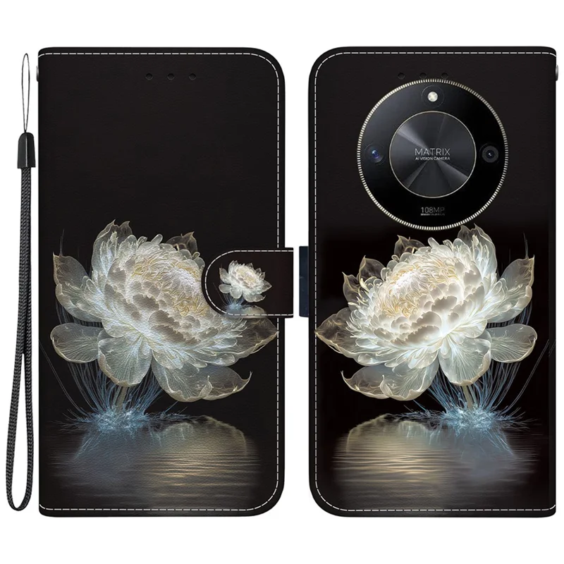 For Honor X9b 5G / Magic6 Lite 5G Wallet Case Leather Cover Pattern Printing - Crystal Peony