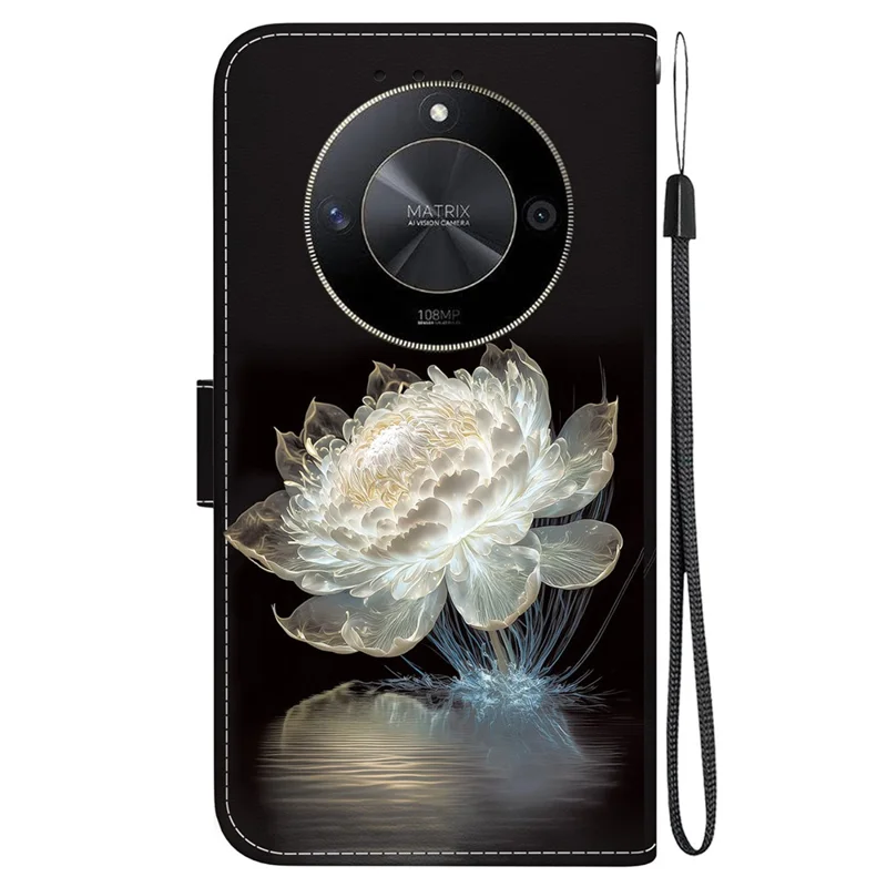 For Honor X9b 5G / Magic6 Lite 5G Wallet Case Leather Cover Pattern Printing - Crystal Peony