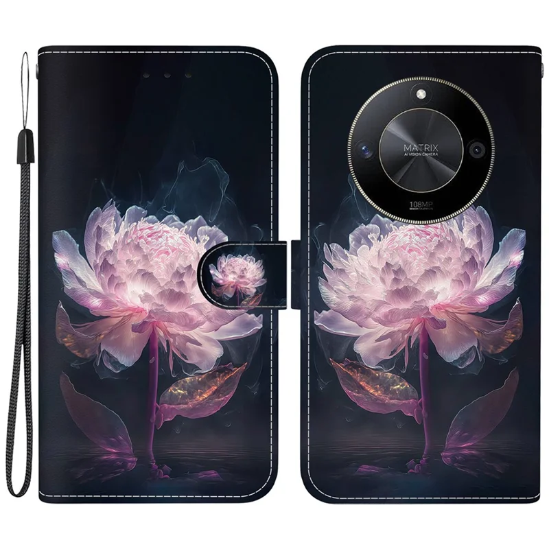 For Honor X9b 5G / Magic6 Lite 5G Wallet Case Leather Cover Pattern Printing - Purple Peony