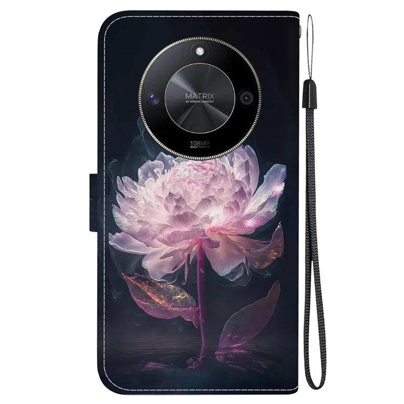 For Honor X9b 5G / Magic6 Lite 5G Wallet Case Leather Cover Pattern Printing - Purple Peony