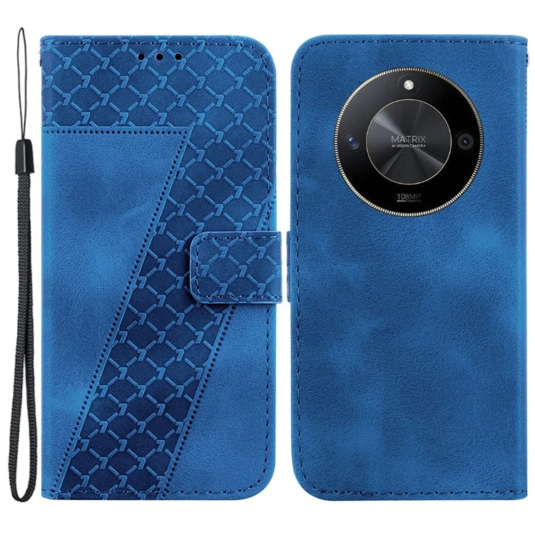Para Honor X9b 5G / Magic6 Lite 5G / X50 5G Caja 7-Shape Imprint Leather Wallet Stand Phone Cover - Dark Blue