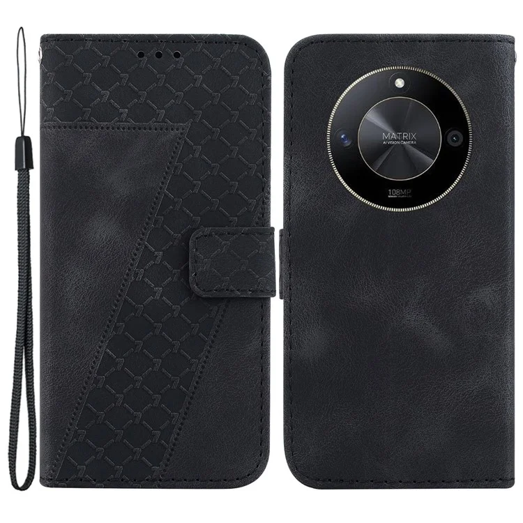 Para Honor X9b 5G / Magic6 Lite 5G / X50 5G Funda 7-Shape Imprint Leather Wallet Stand Phone Cover - Negro