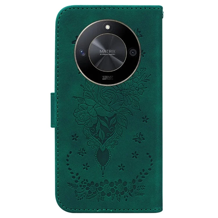 For Honor X9b 5G / Magic6 Lite 5G / X50 5G Case Leather Stand Phone Protector Rose Butterfly Imprinted - Green