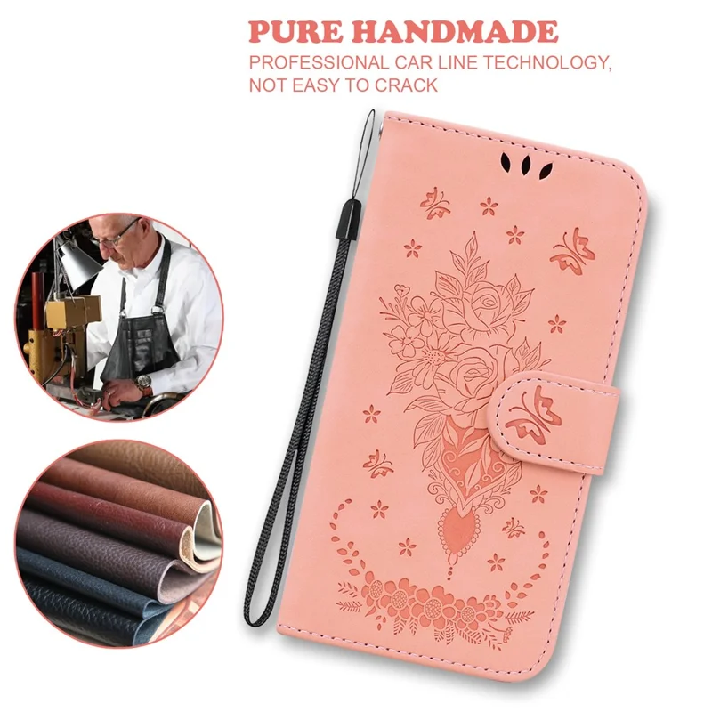 For Honor X9b 5G / Magic6 Lite 5G / X50 5G Case Leather Stand Phone Protector Rose Butterfly Imprinted - Pink