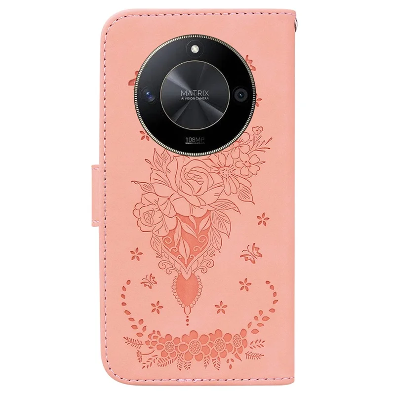 For Honor X9b 5G / Magic6 Lite 5G / X50 5G Case Leather Stand Phone Protector Rose Butterfly Imprinted - Pink