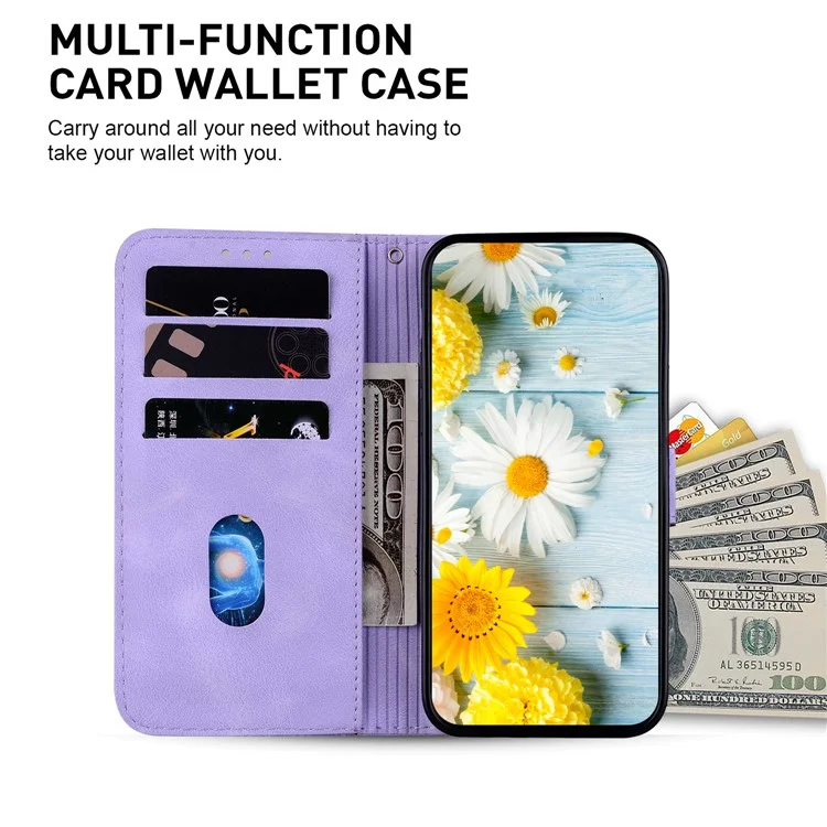 For Honor X9b 5G / Magic6 Lite 5G Case Wallet Leather Cover Imprinted Flower Pattern - Purple