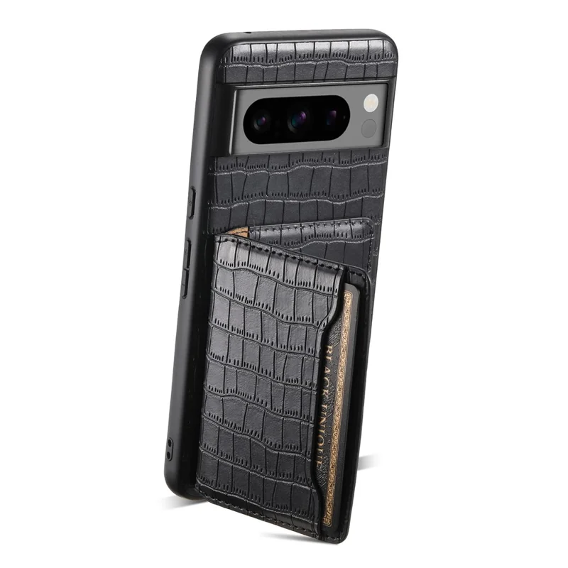 Per Google Pixel 8 Pro Kickstand Case Card Holder Phone Cover Crocodile Texture - Nero