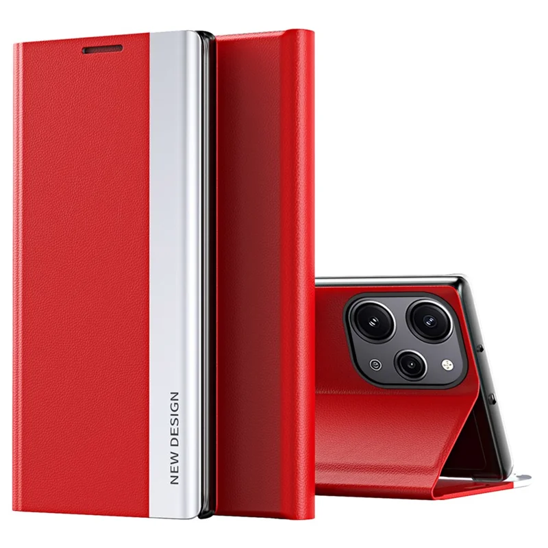 Für Xiaomi Redmi 12 4G / Redmi 12 5G (Global) / Redmi 12R 4G / Redmi Note 12R 5G / Poco M6 Pro 5G Lederhülle Stand Cover - Rot