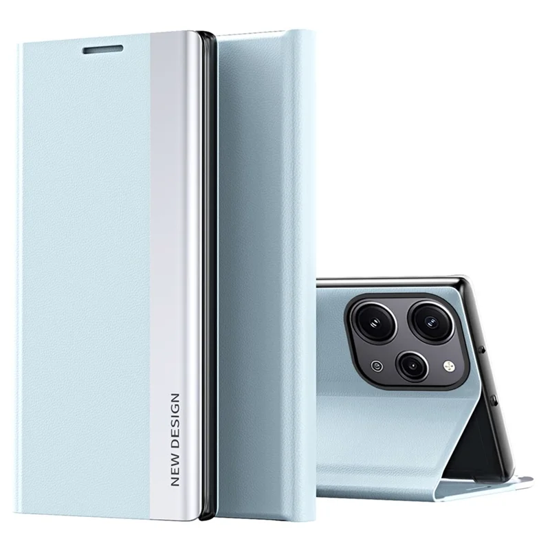 Per Xiaomi Redmi 12 4G / Redmi 12 5G (Global) / Redmi 12R 4G / Redmi Note 12R 5G / Poco M6 Pro 5G Custodia in Pelle con Supporto - Baby Blue