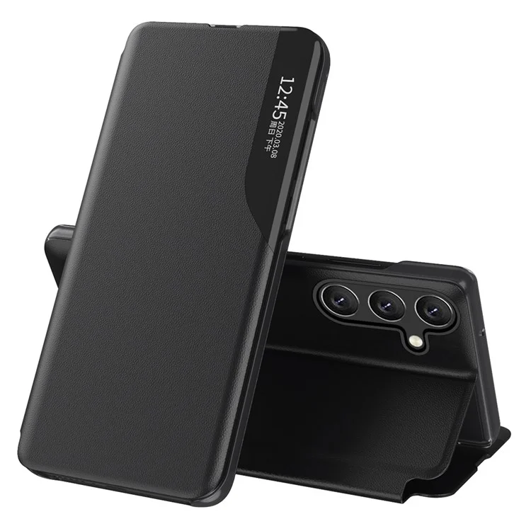 Für Samsung Galaxy A25 5G (Global) (161,0 x 76,5 x 8,3 mm) Hülle Anti-Scratch Leder+PC Telefonständer Cover - Schwarz