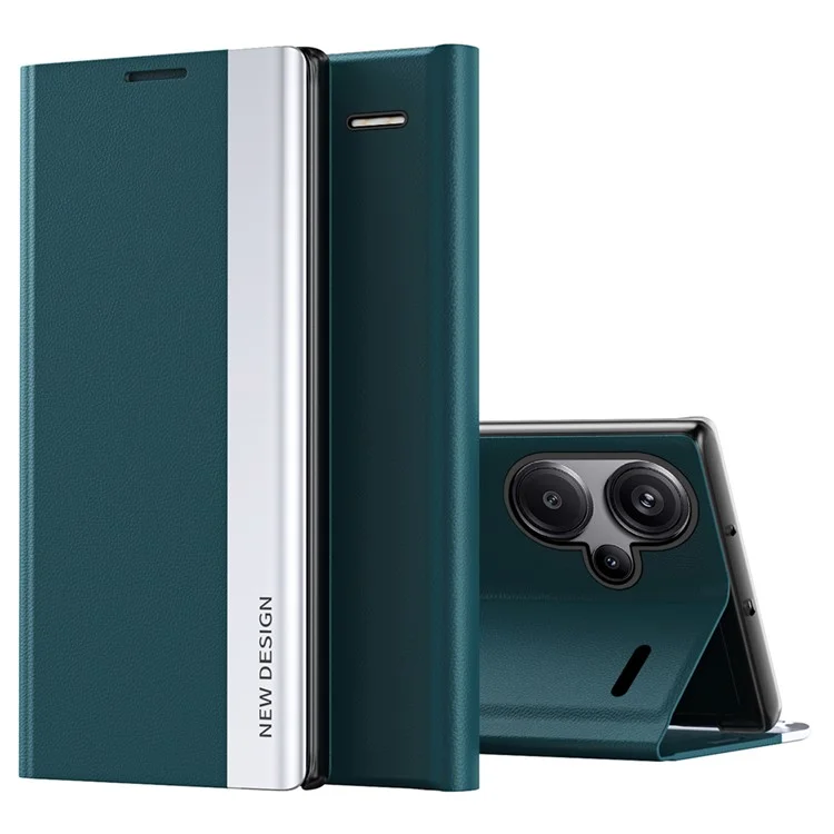 For Xiaomi Redmi Note 13 Pro+ 5G Cell Phone Case Anti-fall PC Shell PU Leather Cover - Green