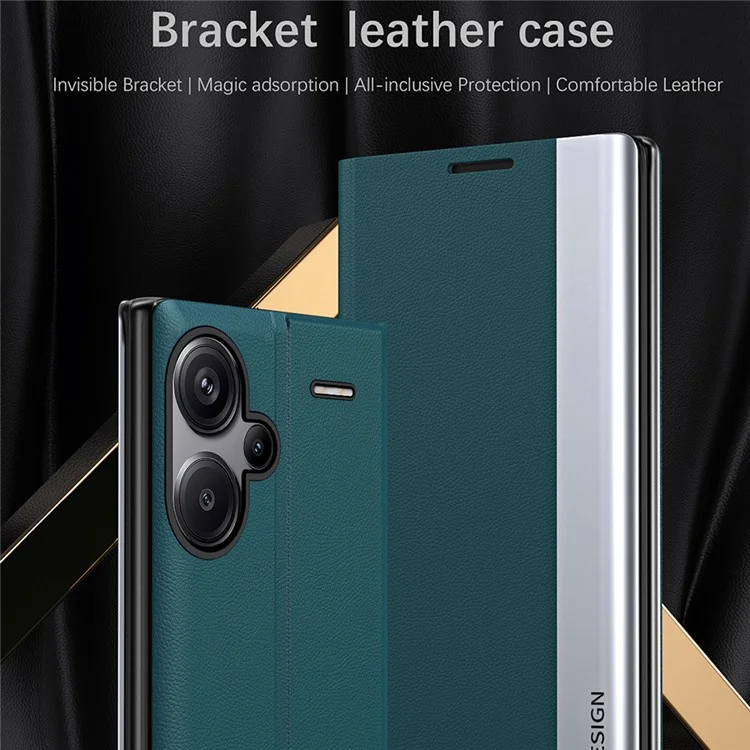 For Xiaomi Redmi Note 13 Pro+ 5G Cell Phone Case Anti-fall PC Shell PU Leather Cover - Green