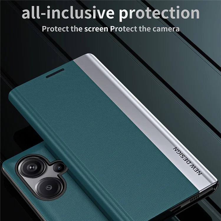 For Xiaomi Redmi Note 13 Pro+ 5G Cell Phone Case Anti-fall PC Shell PU Leather Cover - Green