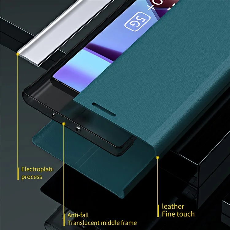 For Xiaomi Redmi Note 13 Pro+ 5G Cell Phone Case Anti-fall PC Shell PU Leather Cover - Green