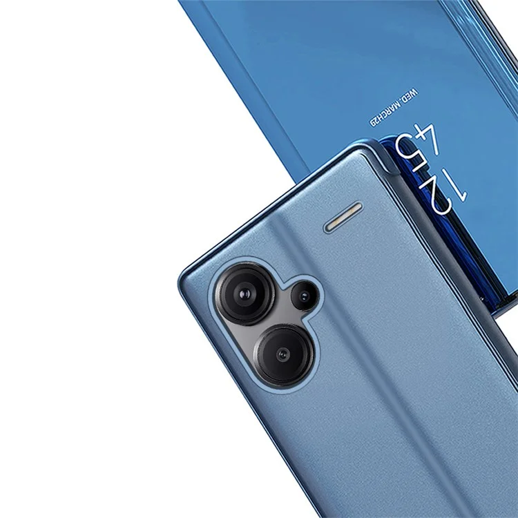 For Xiaomi Redmi Note 13 Pro+ 5G Case View Window PU Leather+PC Electroplating Phone Cover - Blue