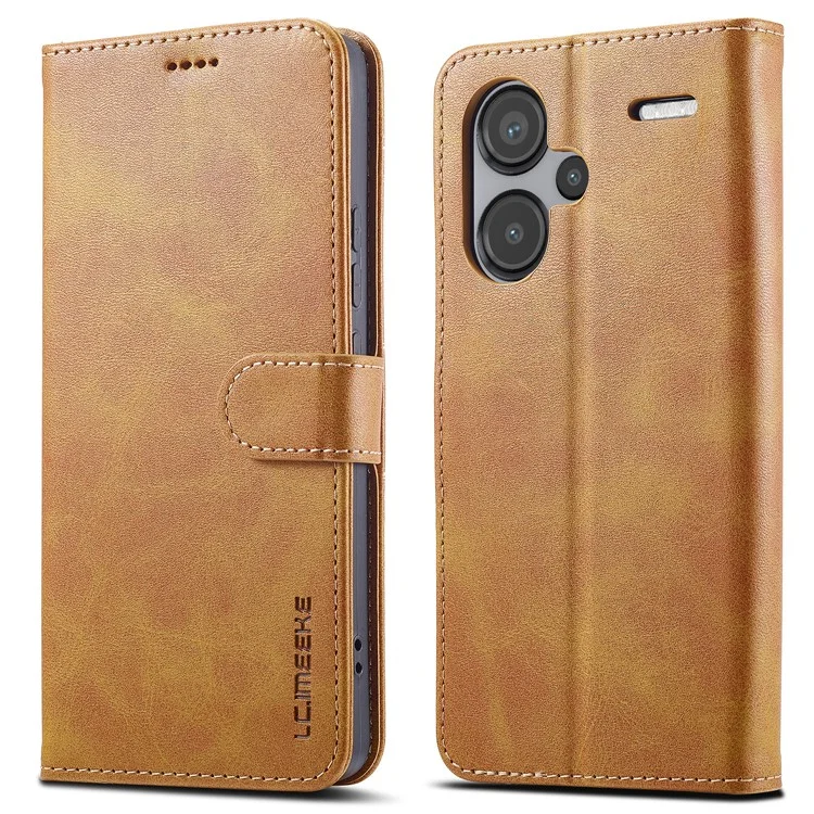 LC.IMEEKE For Xiaomi Redmi Note 13 Pro+ 5G Case Calf Texture Leather Wallet Folio Flip Phone Cover - Yellow