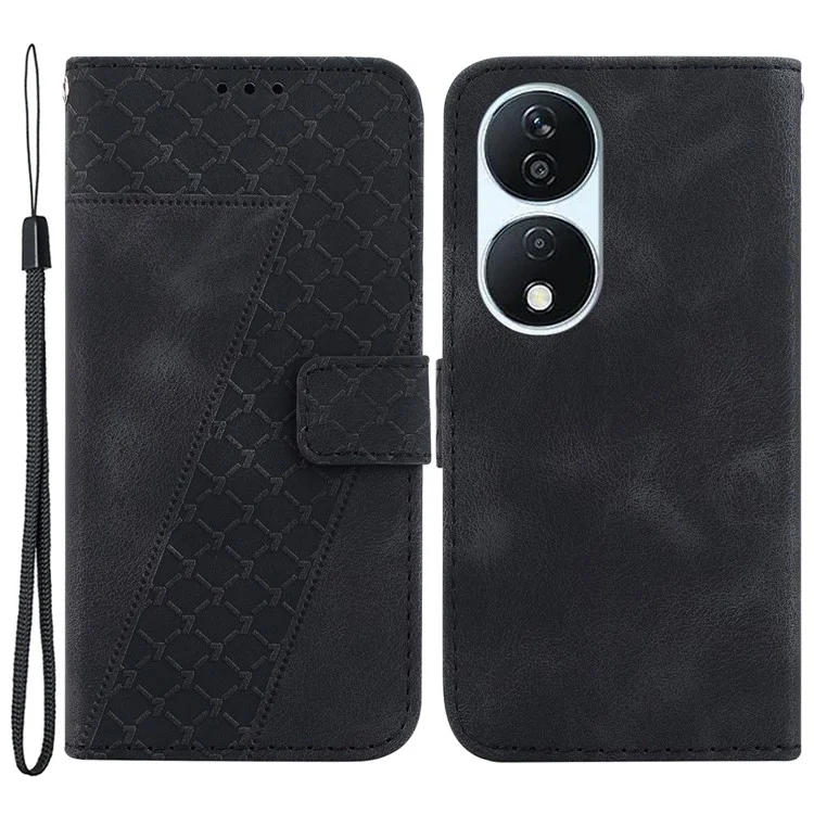 For Honor X7b 4G / 90 Smart / Play 50 Plus 5G Étui de téléphone 7-Shape Imprinted Wallet Stand Leather Cover - Noir