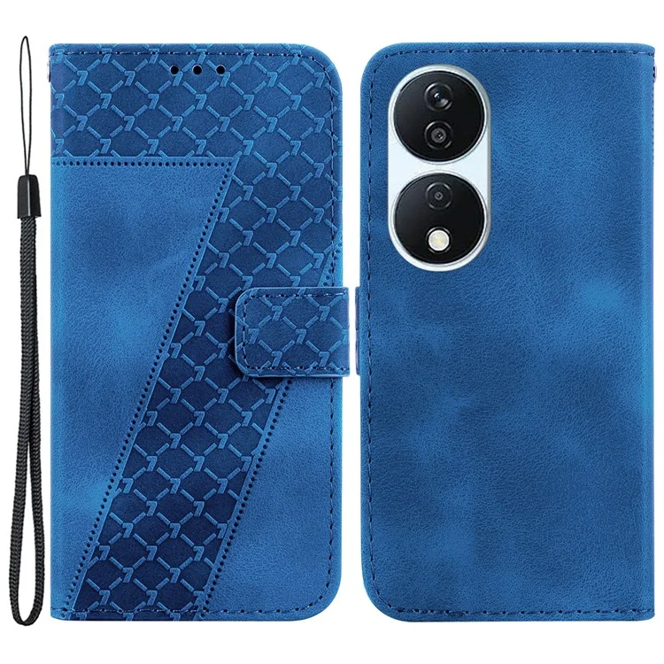 For Honor X7b 4G / 90 Smart / Play 50 Plus 5G Phone Case 7-Shape Imprinted Wallet Stand Leather Cover - Dark Blue